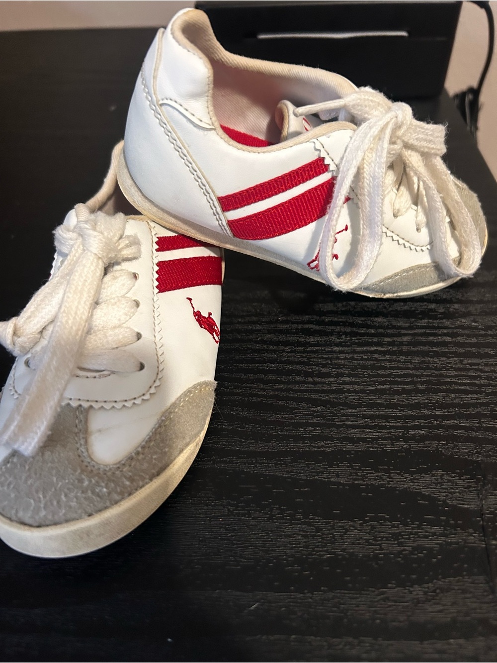 Polo Ralph Lauren Toddler Size 8 White Red Gray Lace-Up Sneakers Shoes